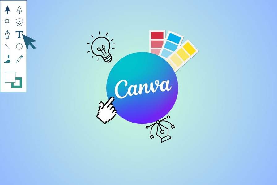 Canvas Erfolg durch Design Demokratisierung Veranschaulichung des Canva Logos mit verschiedenen Computer Design Tools
