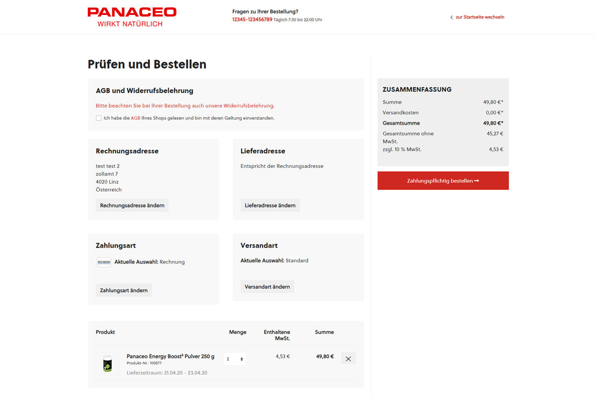 Onlineshop für Panaceo Onlineshop für Panaceo